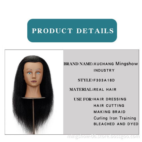 Hot sale Hairdresser training head 100% real wigs hair,manikin head for school  practice with animal hair mannequin head